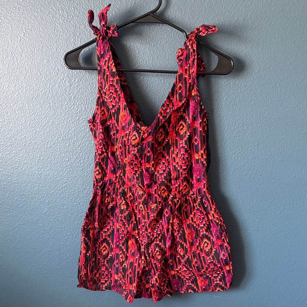 Miley Cyrus & Max Azria Pink and Red Patterned Romper